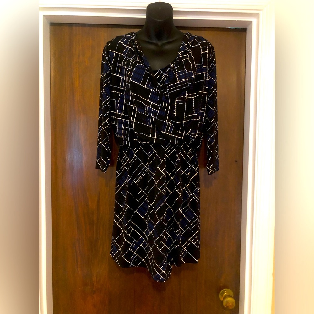 White House Black Market Blue and Black Dress - size M - 35” in Length